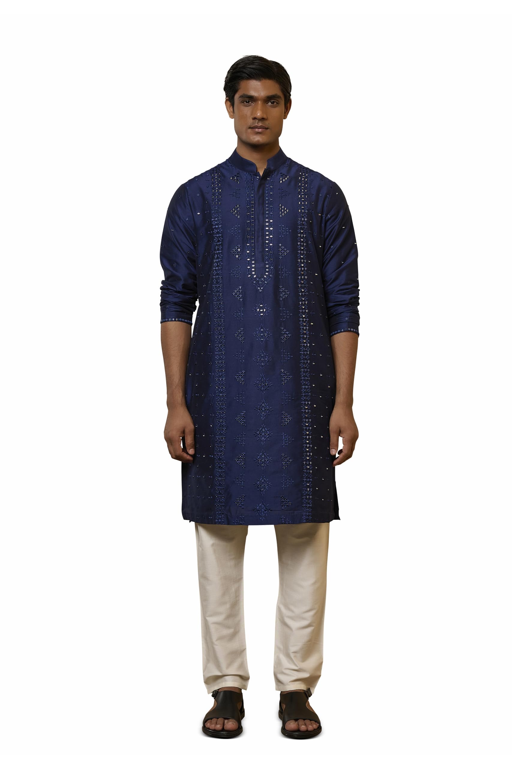 Navy Blue Embroidered Kurta Set-image-33