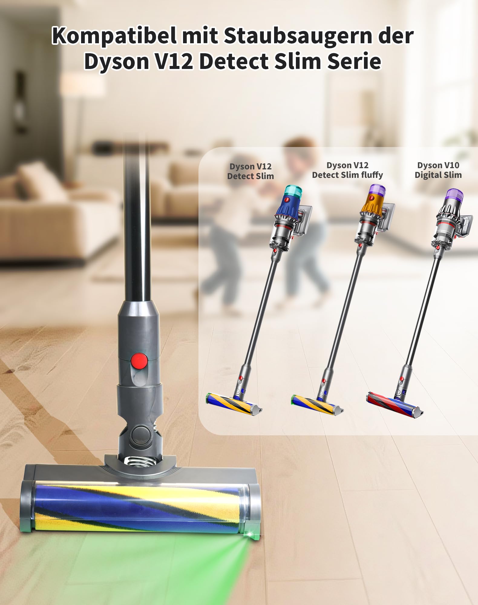 LED Bürste Bodendüse für Dyson V12 Detect Slim Ersatzteile Ersatzbürste Staubsauger Softwalze Zubehör mit Staubanzeige für Hartböden