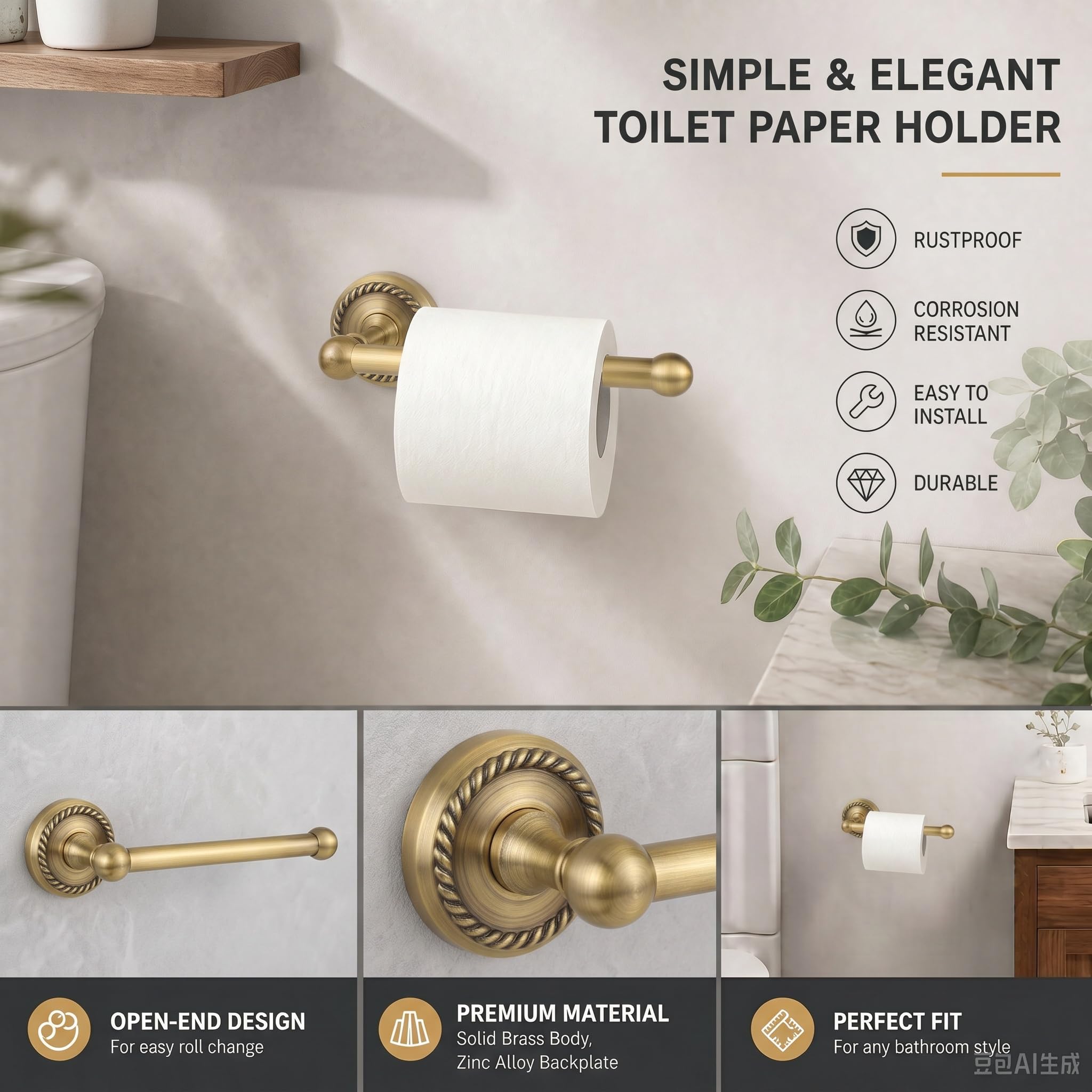 Antique Brass Toilet Paper Holder Wall Mount,Vintage Toilet Paper Holder,Antique Bathroom Accessories Toilet Roll Holder Toilet Tissue Holder — Amazon image 2