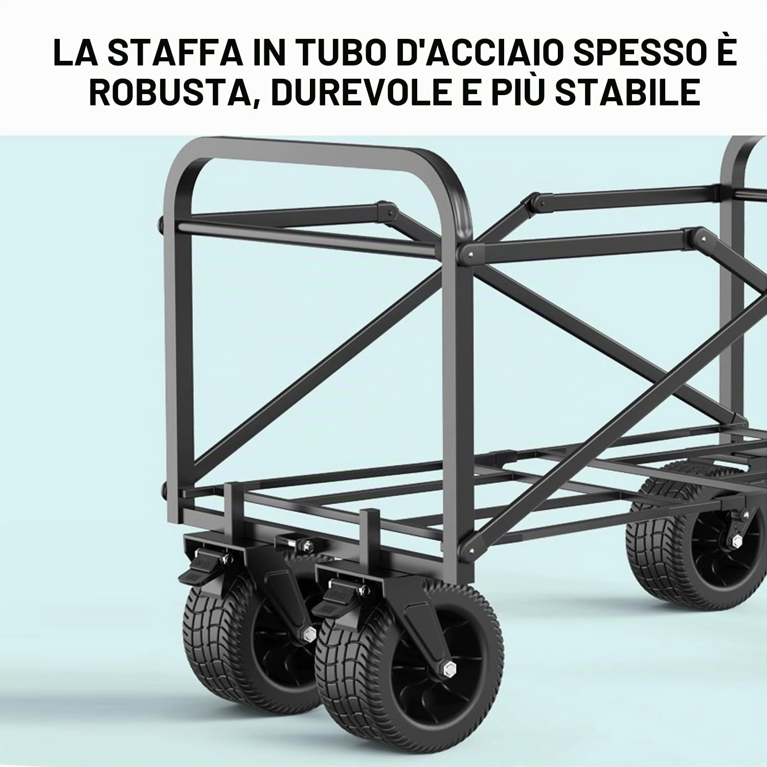 K IKIDO Carrello pieghevole a mano, per il trasporto, da spiaggia con ruote grandi, grande capacità, manico regolabile, per campeggio, shopping all'aperto, portata 100 kg (nero)