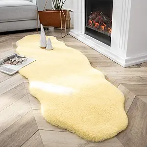 Ashler Home Deco Ultra Soft Faux Rabbit Fur Chair Couch Cover Area Rug for Bedroom Floor Sofa Living Room Yellow- 2 x 6 Feet
