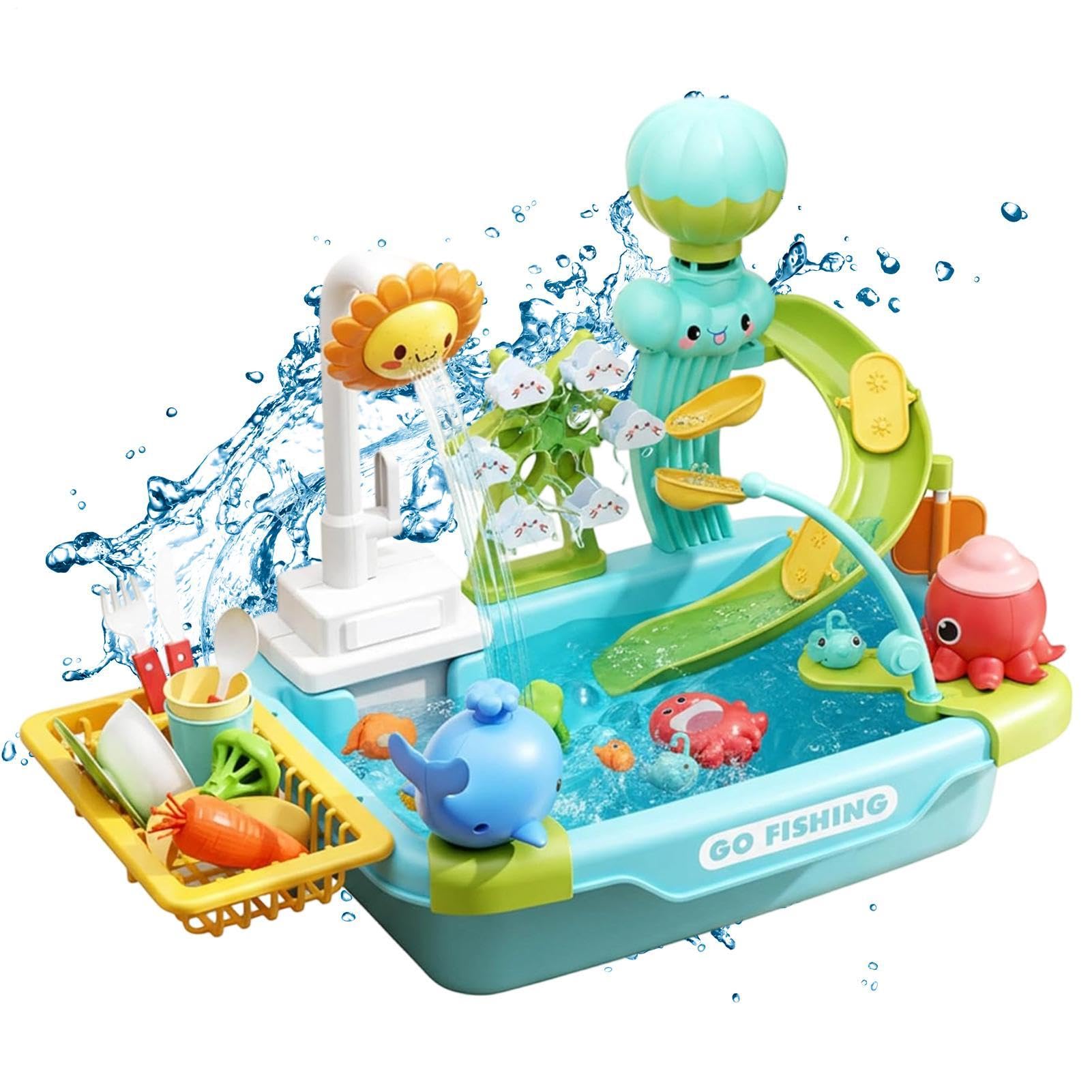 Kinderspülbecken mit fließendem Wasser Sommer-Spielzeug für den Garten | Geschirrspüler Spielzeug für Kleinkinder für Mädchen Garten Terrasse Camping Zuhause Bad Spielzimmer Ferien Geburtstag