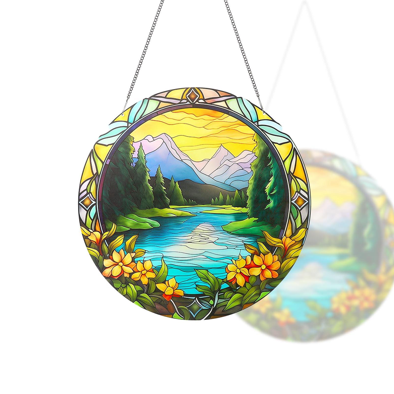 Acryl-Fensterbehang Naturlandschaft – 30 Cm, Mit Saugnapf | Bunte Fensterdekoration Für Wohnung & Garten