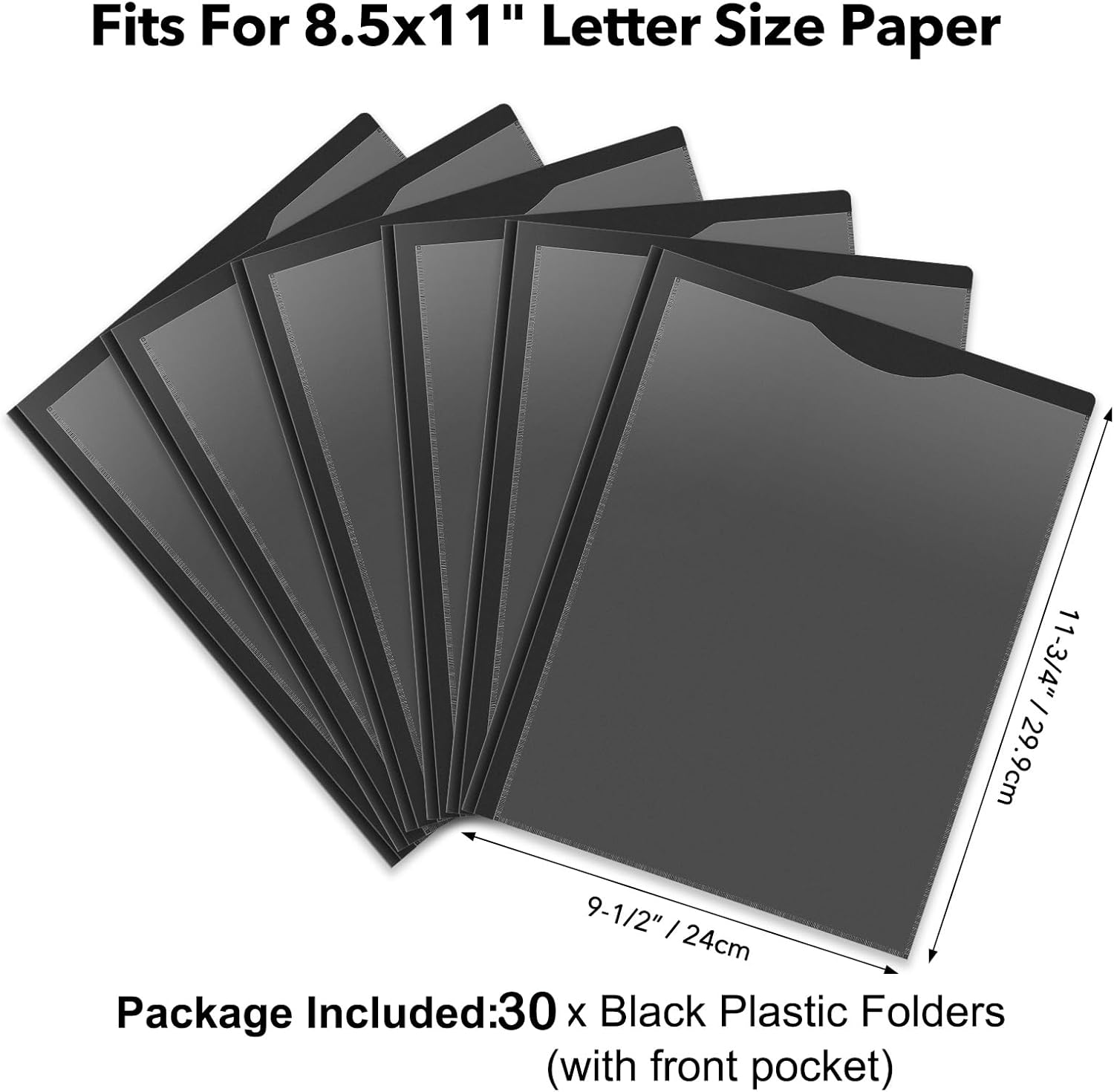 Briartw Heavy Duty Plastic Letter Size Folder, 30 Pack Black, 2 Pockets, 3 Prongs, 2 Card Slots