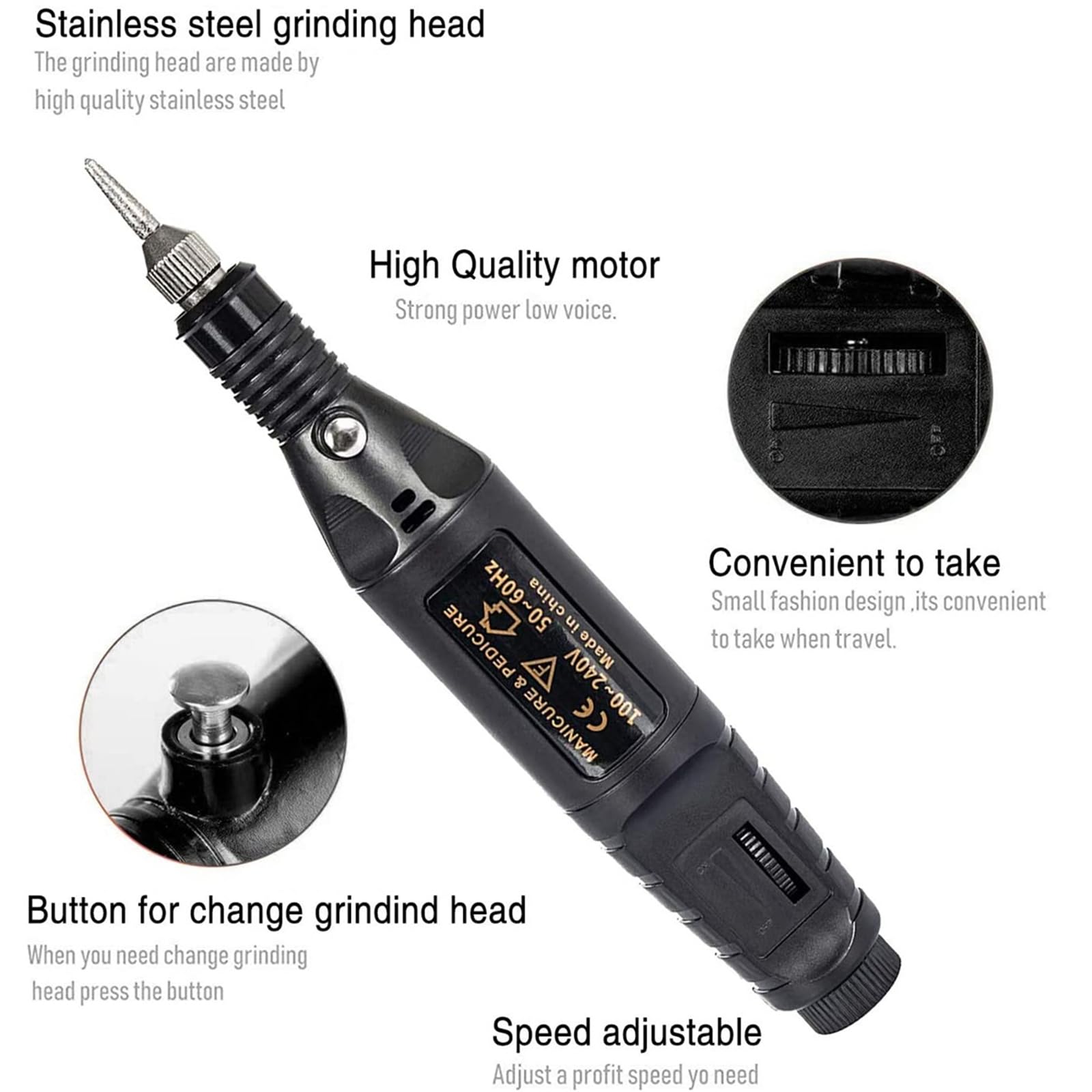 ZZOSRDR Electric Nail Files, Professional Nails Dril for Acrylic Nail Gel, Portable Adjustable Speed Electric Manicure Pedicure Kit Nail Drill Polishing Shape Machine for Women Girls - Image 3