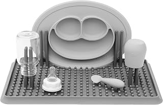 ezpz Drying Rack (Gray) - 100% Silicone + Suctions in Place + Adjustable Pegs - Dishwasher Safe - Durable Long-Lasting Hypo-Allergenic