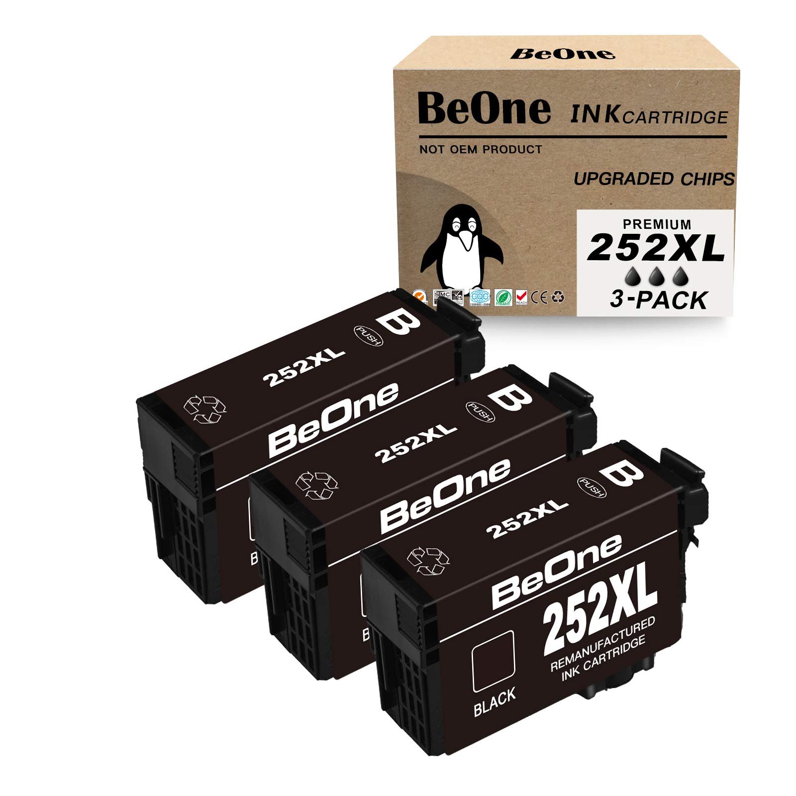 BeOne252XL Ink Cartridges Remanufactured Replacement for Epson T252XL T252 254XL 3-Pack to Use with Workforce WF-3620 WF-3630 WF-3640 WF-7110 WF-7210 WF-7710 WF-7720 WF-7610 WF-7620 Printer (3 BK)