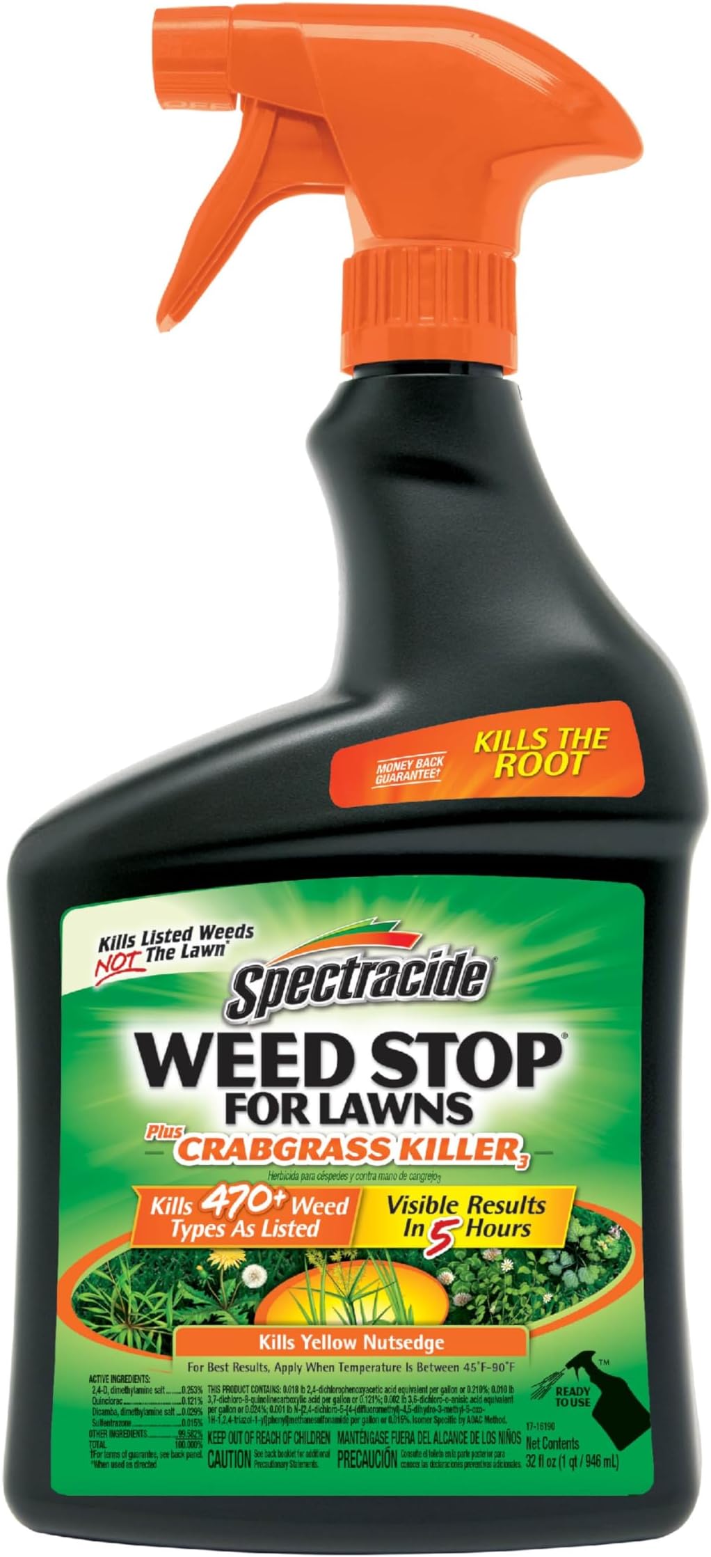 Spectracide Weed Stop For Lawns Plus Crabgrass Killer, Ready-To-Use Spray Kills More Than 470 Types Of Weeds As Listed Including Dandelion, Chickweed, Clover, Crabgrass And Yellow Nutsedge, 32 Ounces