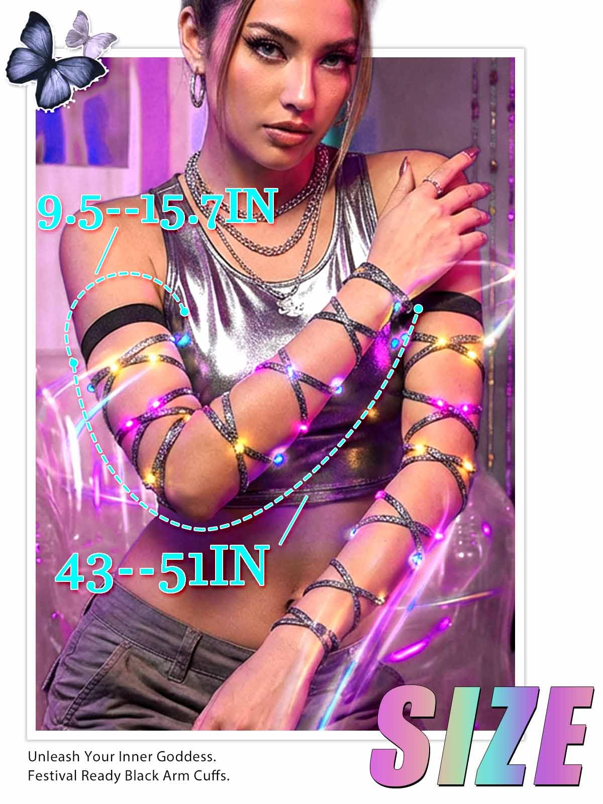 Arm Wraps Rave Glow Body Harness Light Up Hand Straps Cyberpunk Neon EDM Outfit Festival Accessories for Women: Black a