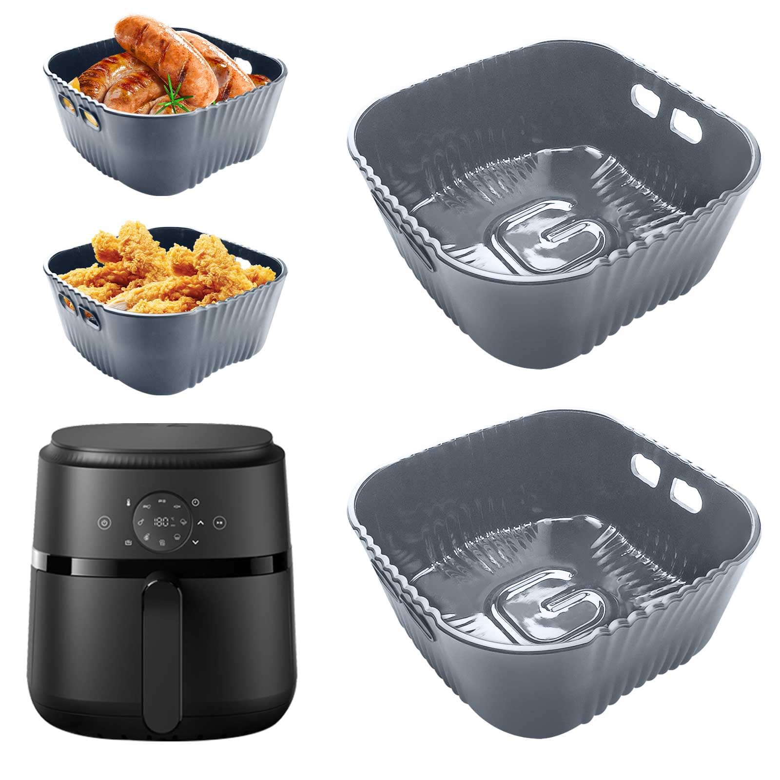 20 cm Silicone Air Fryer Mould for Aigostar 4L, Philips 2000 Series 4.2 L (NA229/00), Russell Hobbs 4L, 2 Pieces Accessories Air Fryer without Oil, Reusable Silicone Molds Air Fryer