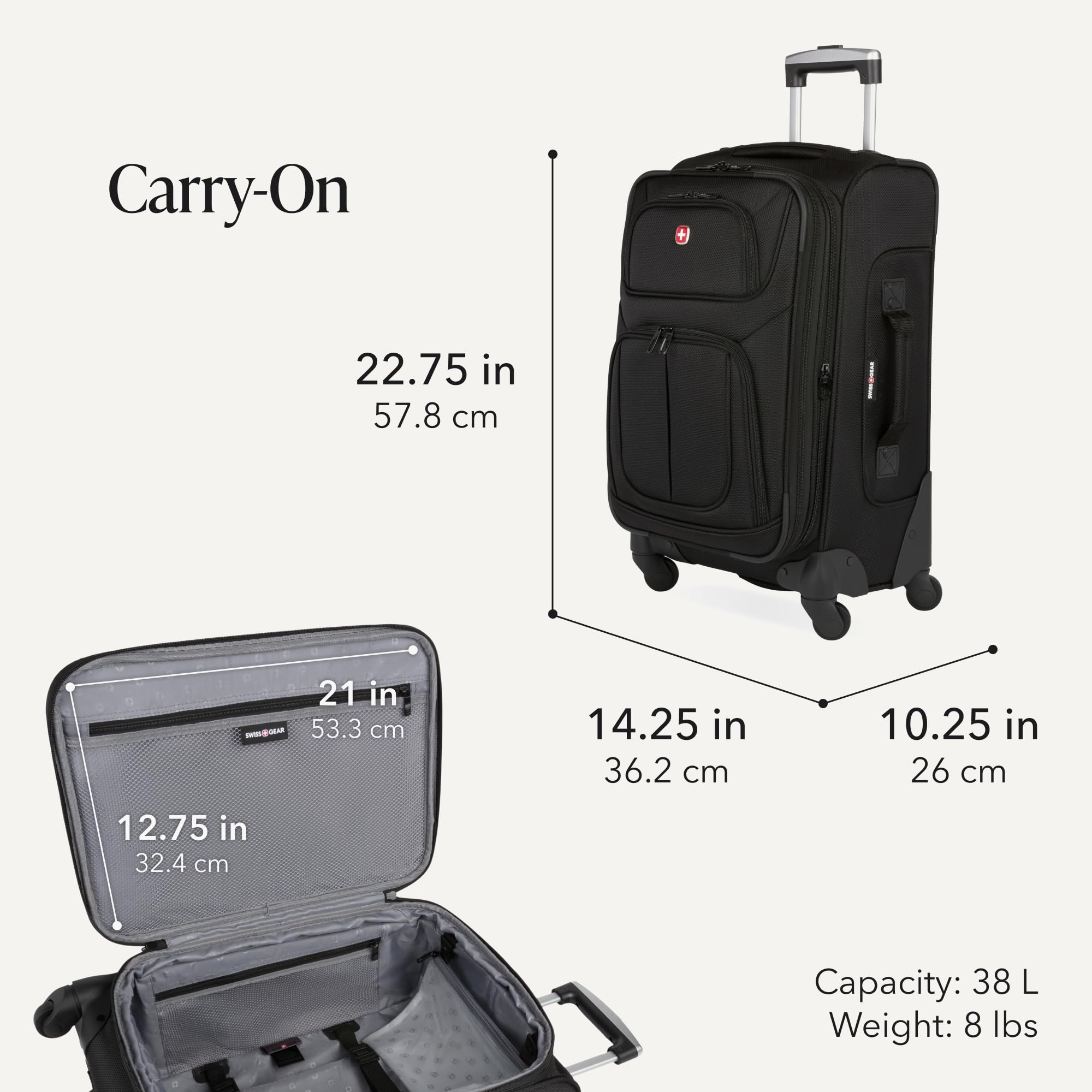 SWISSGEAR Sion Softside Expandable Spinner Luggage Durable Lightweight Travel Suitcase, Black, 3-Piece Set (Carry-On/Medium/Large) view 2