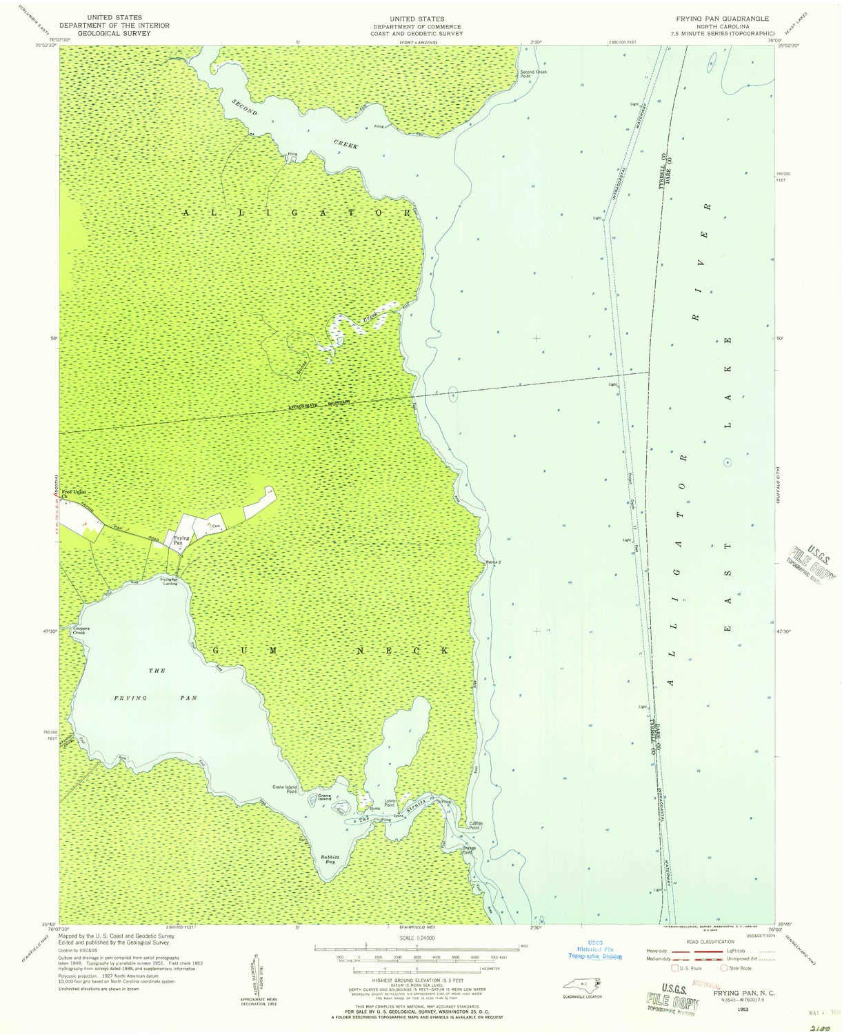 YellowMaps Frying Pan NC topo map, 1:24000 Scale, 7.5 X 7.5 Minute, Historical, 1953, Updated 1956, 26.8 x 21.8 in - Tyvek