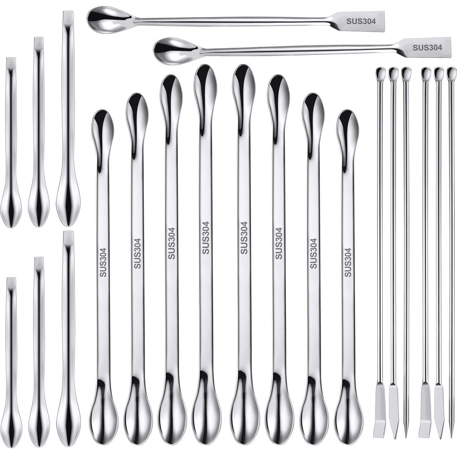 Set de 22 Espátulas de Laboratorio y Microcucharas de Acero Inoxidable, Espátulas para Mezclar Polvos y Cápsulas de Gel