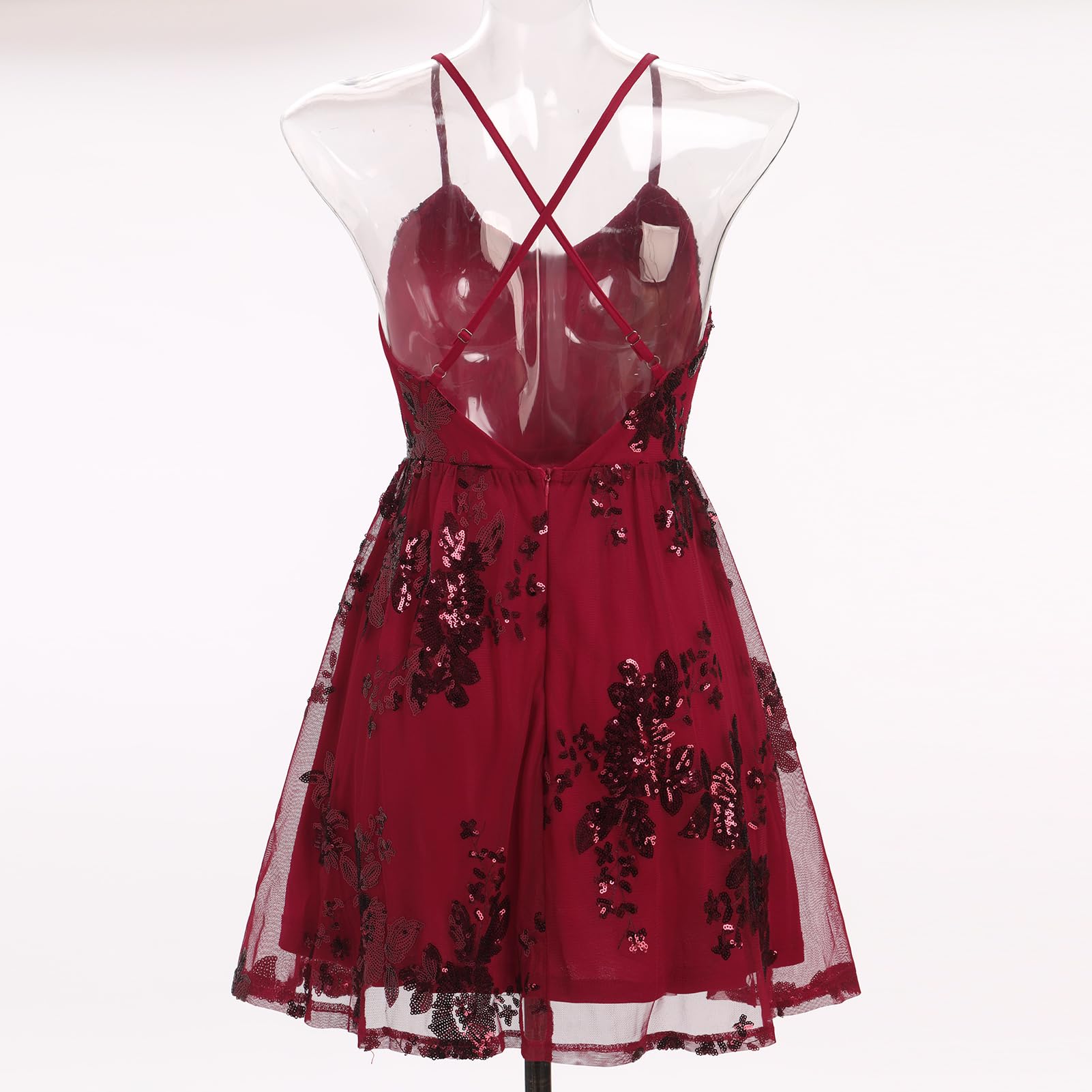 ODIZLI Vestido corto para mujer, con tirantes delgados, lentejuelas brillantes, acampanado, para fiesta, discoteca, baile, largo por encima de la rodilla