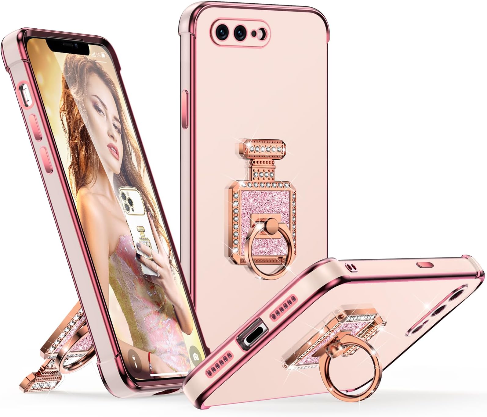 Silverback for iPhone 8 Plus Case, iPhone 7 Plus Case with Stand, Phone Case with Ring & Mirror Kickstand, Women Girls Bling Luxury Cover for iPhone 8/7, Pink