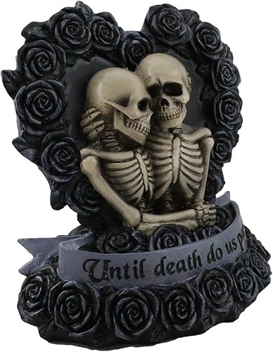 Miniatura 5 de Ebros Gift Love Never Dies - Figura de esqueleto para pareja, diseño de rosas de boda negras, corona, corazón y corona de esqueleto "Until Death Do