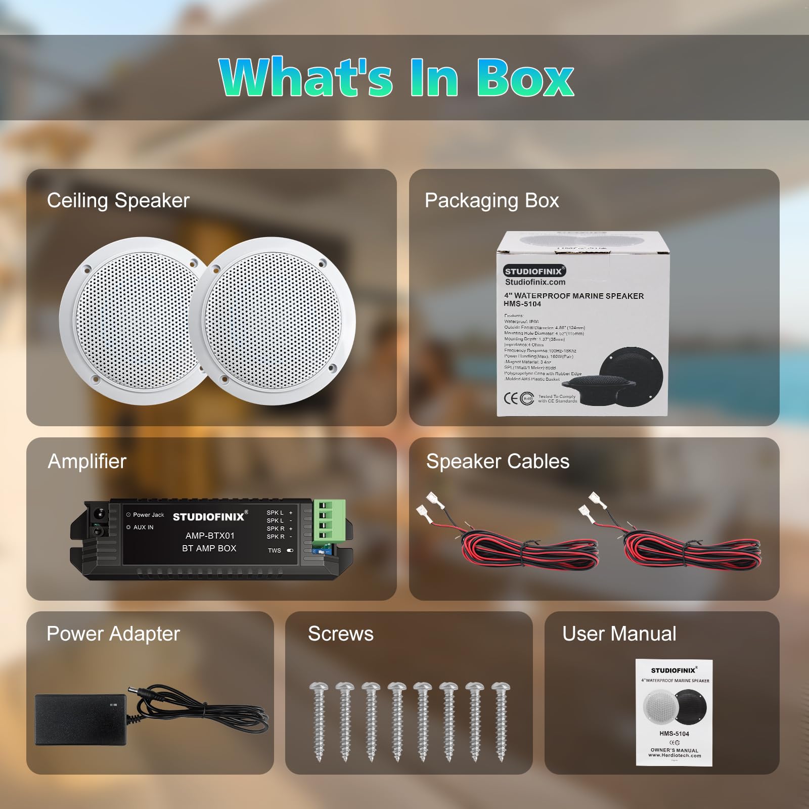 STUDIOFINIX Altoparlanti a Tetto Bluetooth Impermeabili da 10 cm per Bagno, Cucina, Casa, All'aperto, Camper, Carretto da Golf e Barca con Montaggio Incastonato(Bianco)