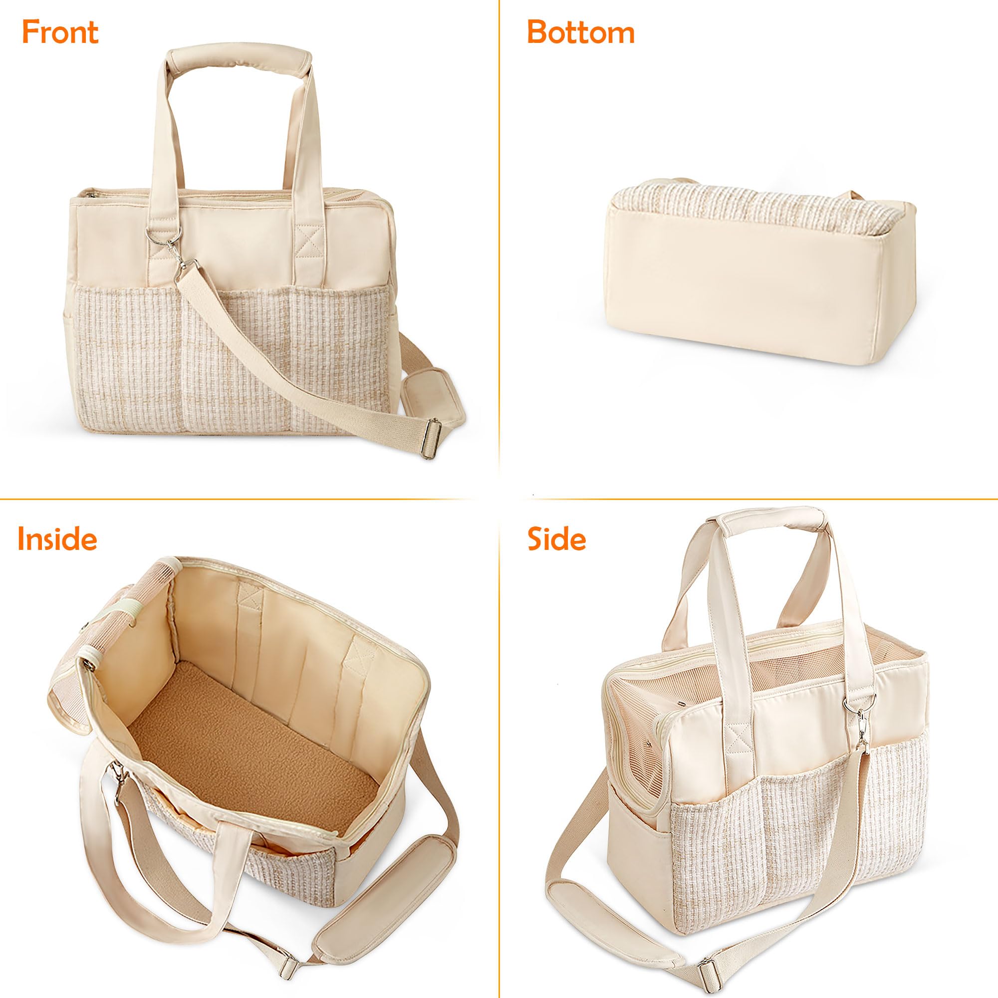 Borsa portatile per cani da viaggio, borsa tote con 2 tasche anteriori, guinzaglio di sicurezza integrato, cuscino rimovibile, ideale per il trasporto di gatti per escursioni e campeggio
