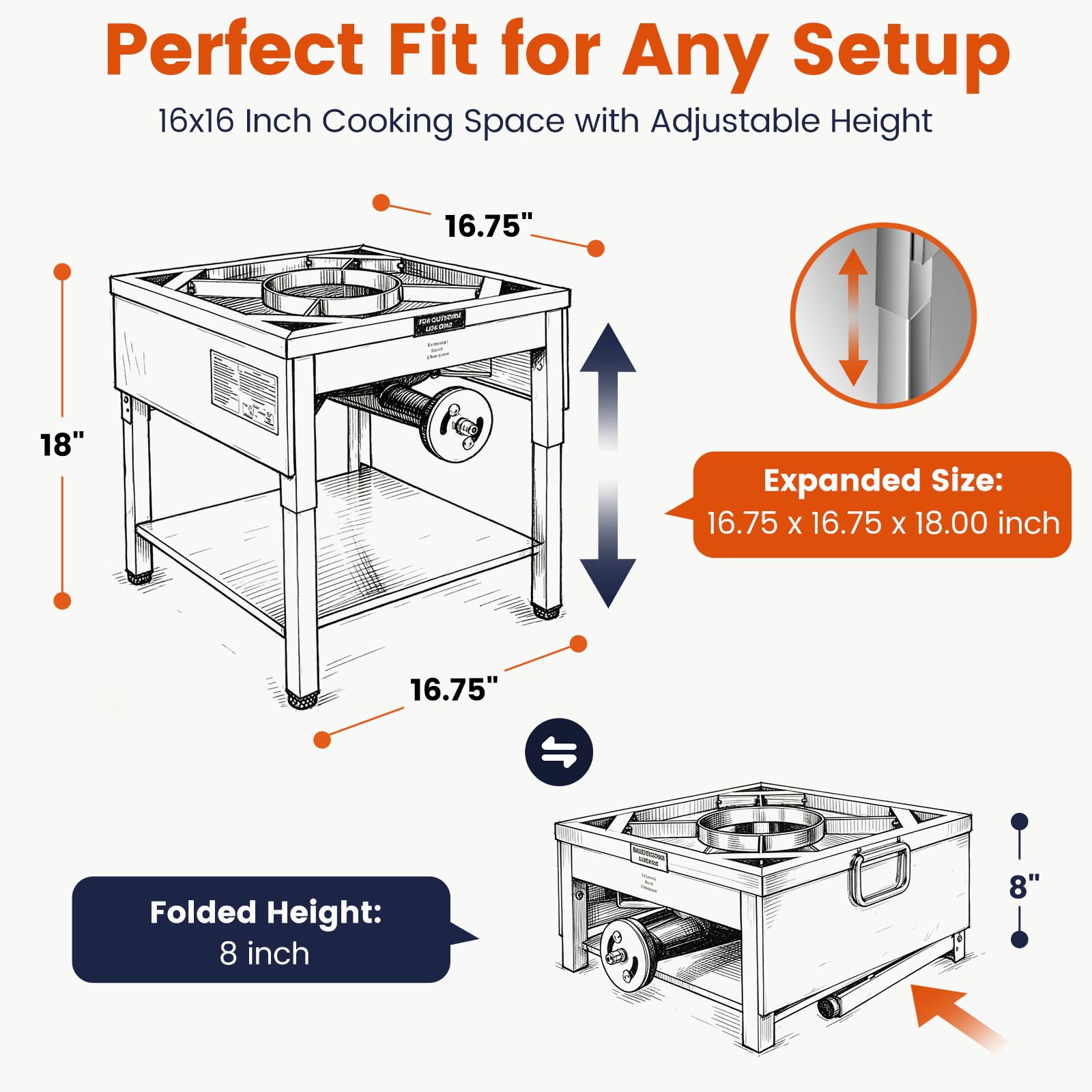 ARC - Quemador de propano de 200,000 BTU con patas plegables, cocina de gas de acero inoxidable resistente para freír pavo, hervir mariscos y elaborar cerveza casera, regulador de alta presión de 20