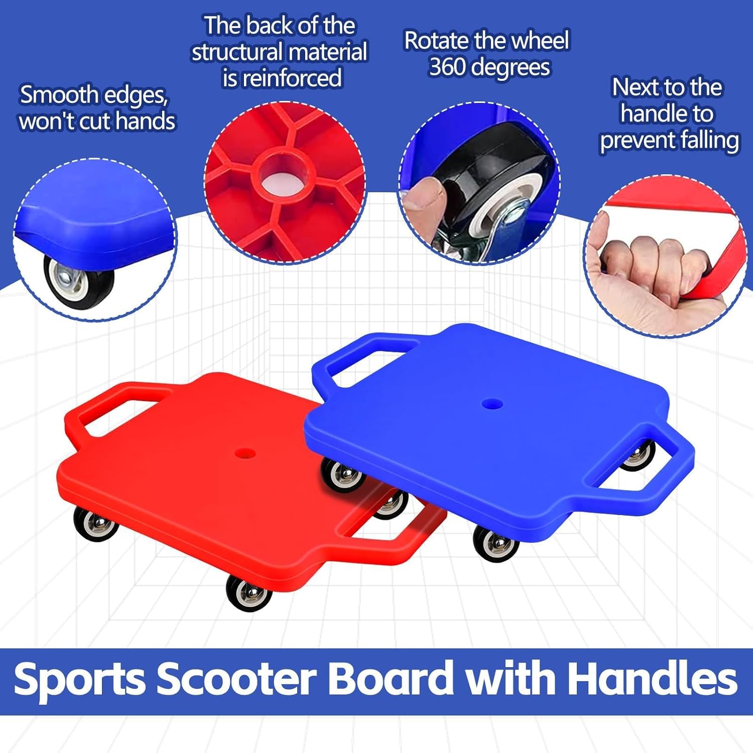 2 Pcs Sports Scooter Board with Handles,Sitting Scooter Board for Kids Children Gym Indoor Outdoor Activities，Equipped with Various Skateboard Accessories