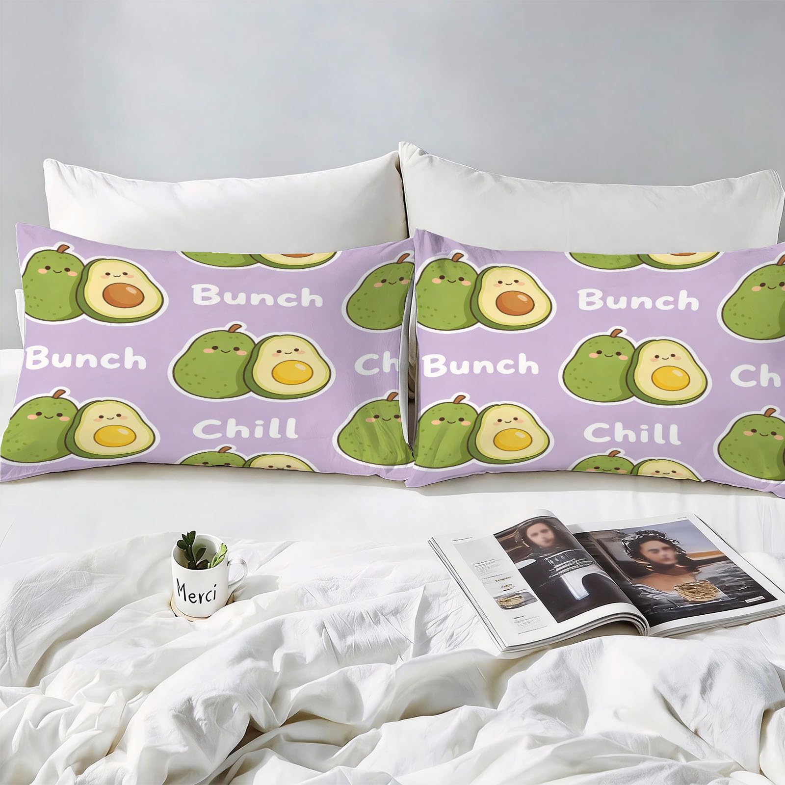 3D Cartoon Avocado Bettwäsche 200x200 Minimalistisch Bettwäsche-Sets, Microfaser Bettbezug 3 Teilig Duvet Cover mit Reißverschluss und 2 Kissenbezug 80x80cm