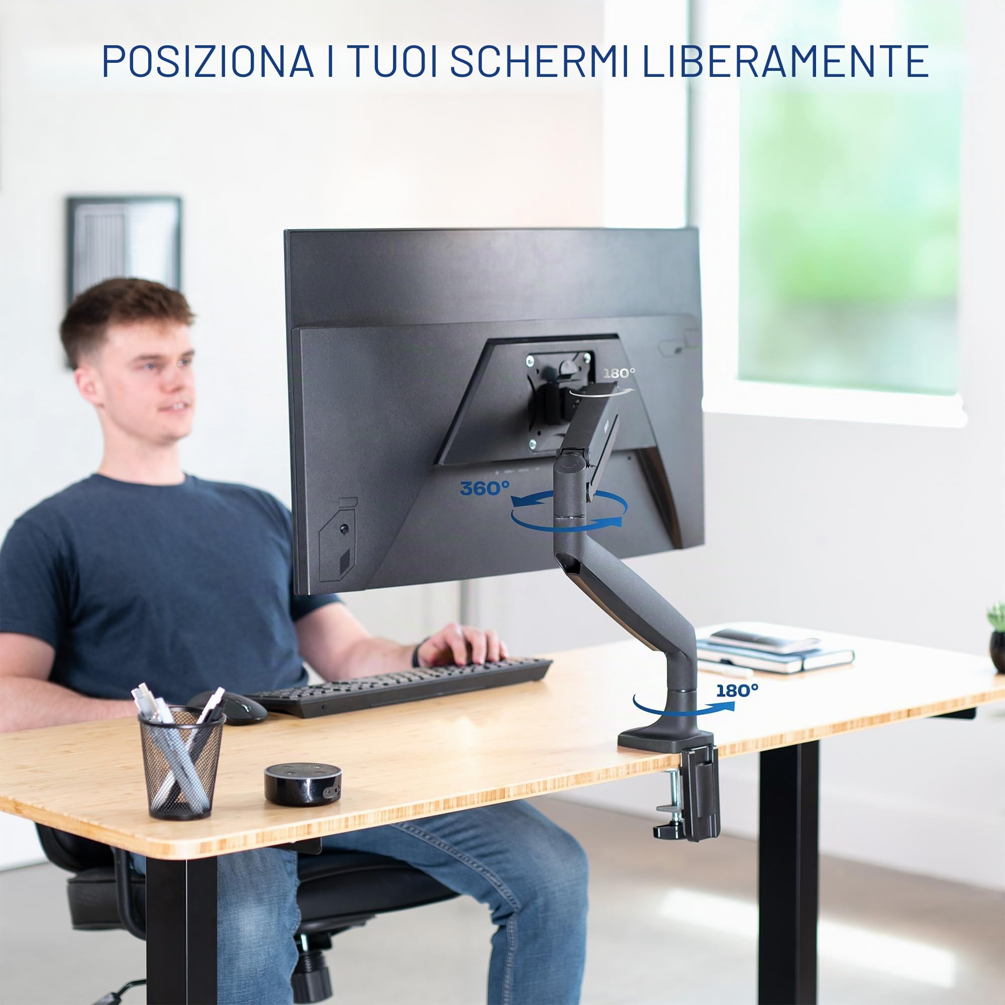 VIVO STAND-V001Q - Supporto da scrivania articolato per monitor singolo, in alluminio, regolabile in altezza, con braccio pneumatico, adatto a schermi fino a 32"