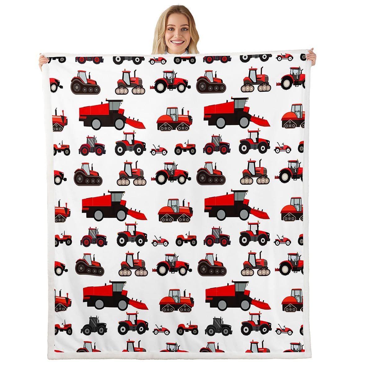 Erosebridal Red Tractor Flannel Blanket Heavy Equipment Truck Sherpa Blanket Kids Boys Girls Teens Harvester Tractor Throw Blanket Construction