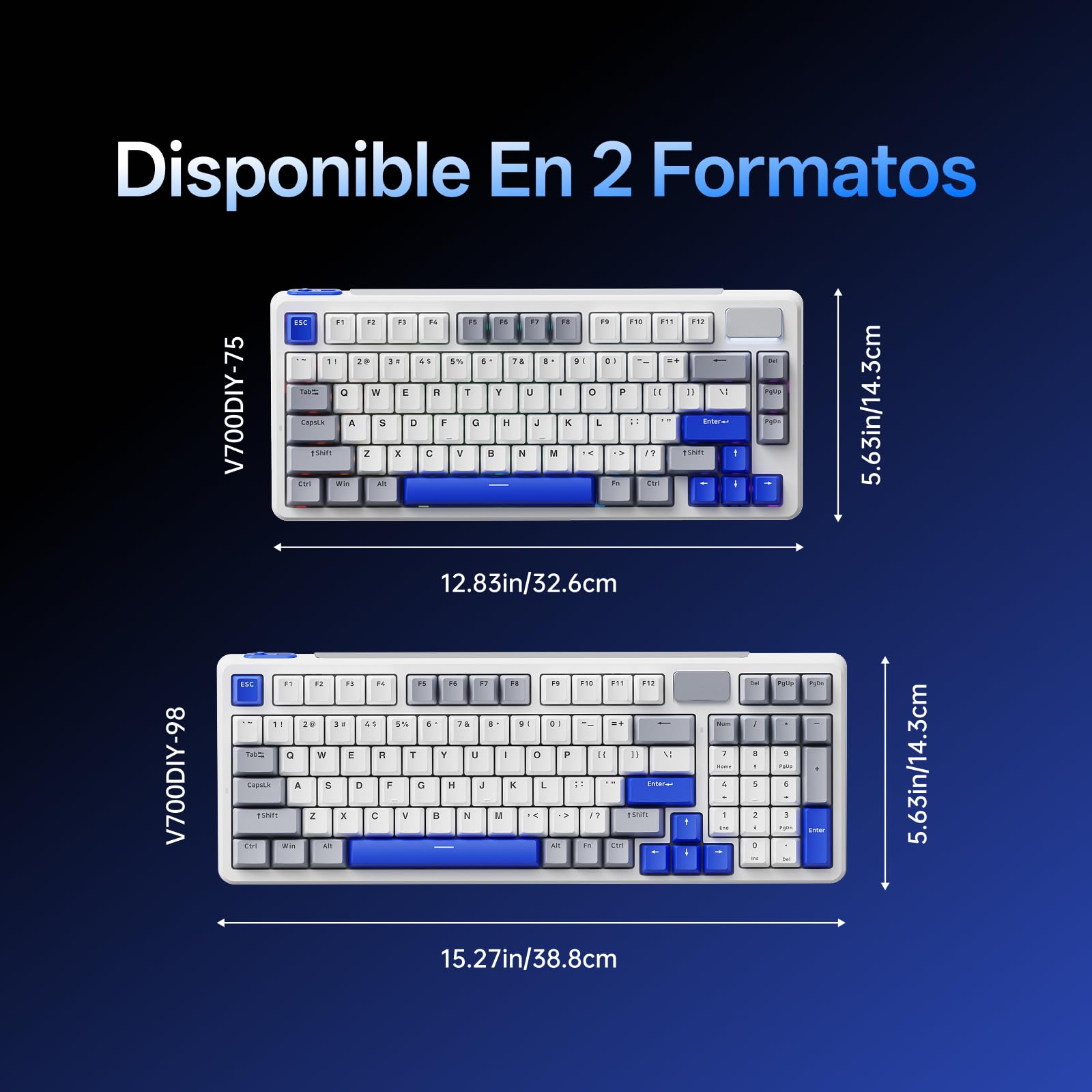 Rapoo V700DIY-75 Teclado Gaming Inalámbrico Mecánico 75% para Pc/Mac,Blanco | BT5.0/2.4GHz/Cableado,Hot-Swap,Interruptor Lineal Speed Silver,Montaje Gasket,Sonido Cremoso,16.8M RGB Por Tecla y NKRO