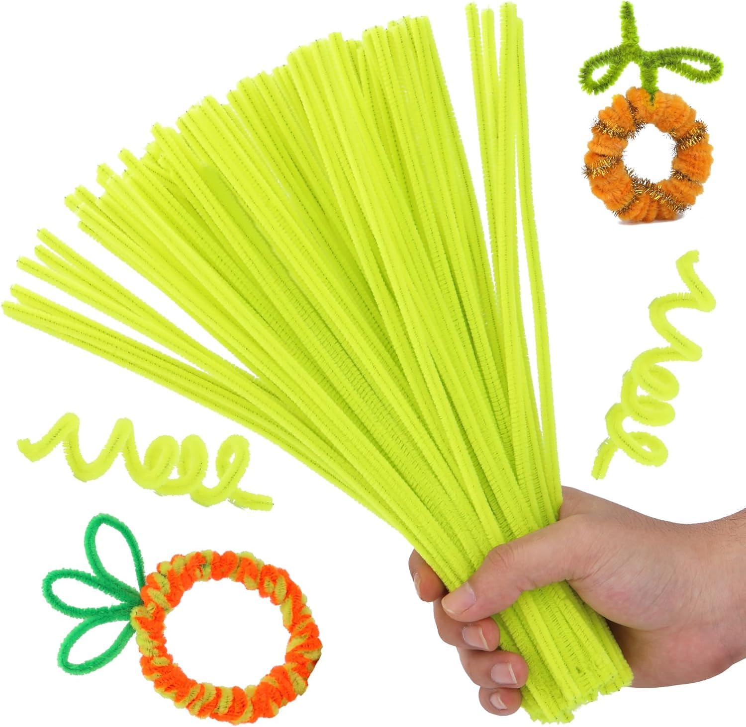 Present 100pc Florecent Green Pipe Cleaner Art Craft Supplies DIY Projects Decoration and much more (Florecent Green, 100 pc)