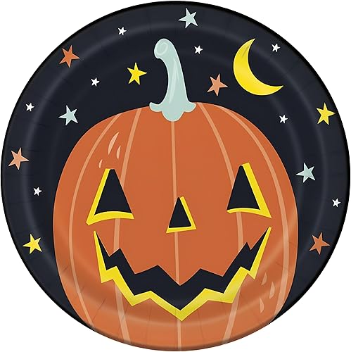 Miniatura 2 de Unique 23415 - Platos de papel, 9.1in, calabaza pastel, fiesta de Halloween, 8 unidades (paquete de 1), multicolor