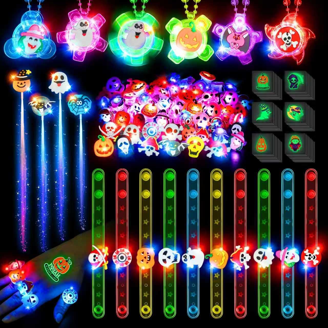 SpringFlower 100Pcs Halloween Party Favors Bulk, Glow in the Dark Party Supplies Halloween Decorations for Kids, Halloween-Themed Toys for Trick or Treat Goodie Bag Stuffers Fillers Prizes Gifts