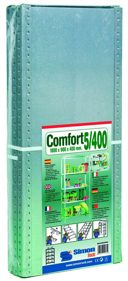 Simon Rack Estanterias Metalicas 1800x900x300 mm, 5 Baldas Metalica, 100 kg de Punto Flexión, Estanterias Almacenaje, Blanca - Comfort