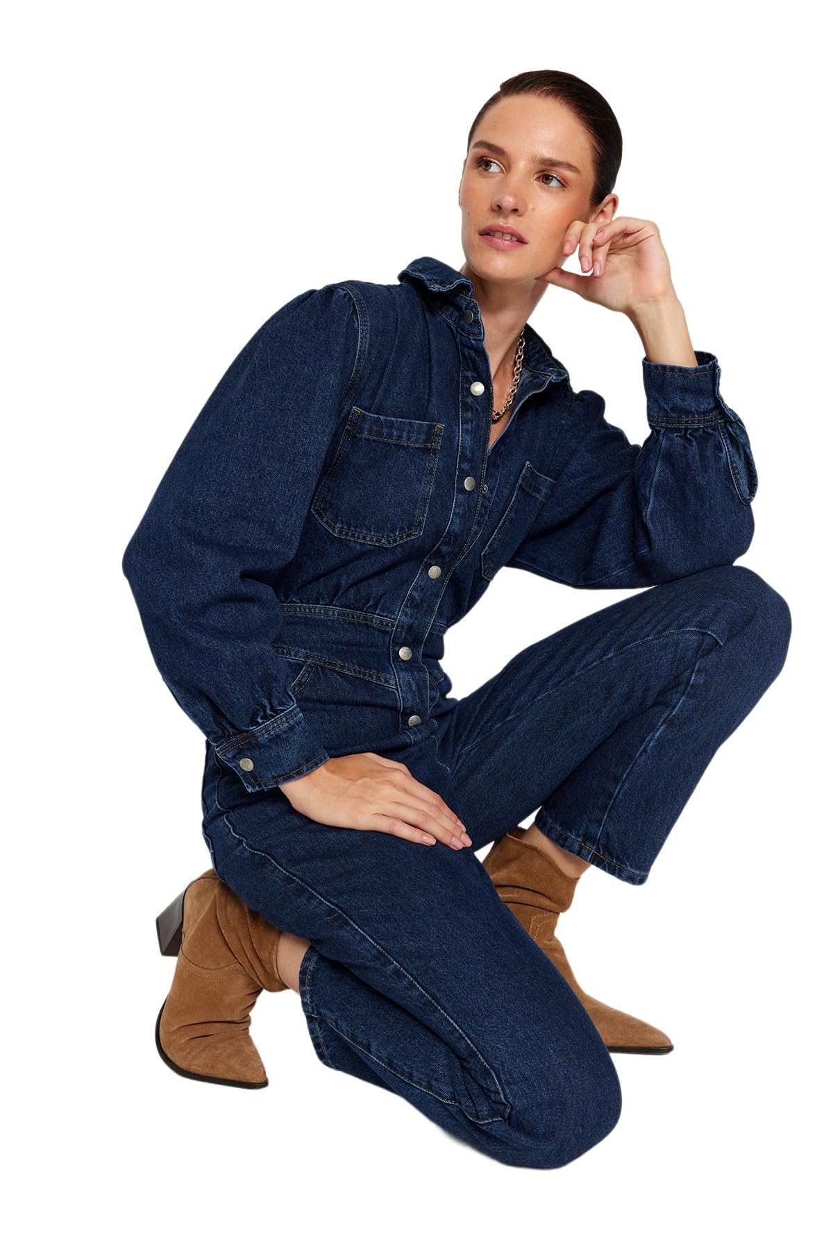 Trendyol Combinaison en Jean Uni pour Femme Salopette