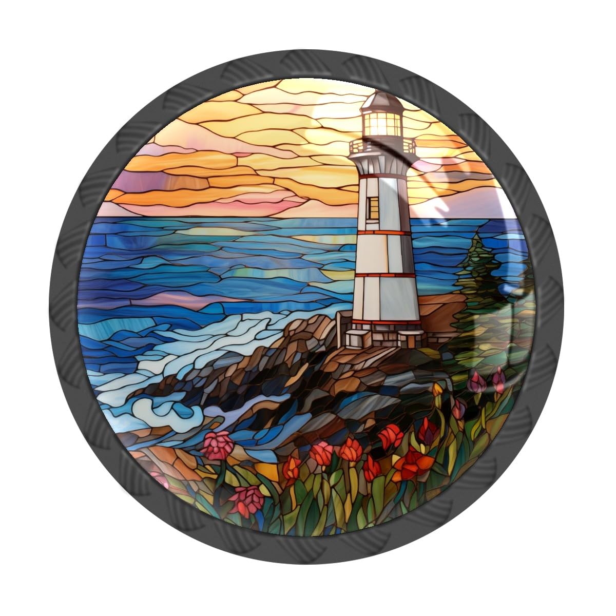 MSINMKOK 4 Pack Drawer Pulls Stained Glass Lighthouse Crystal Glass Round Knobs Pulls Handles for Cabinets Dressers Kitchen Bathroom - Cupboards