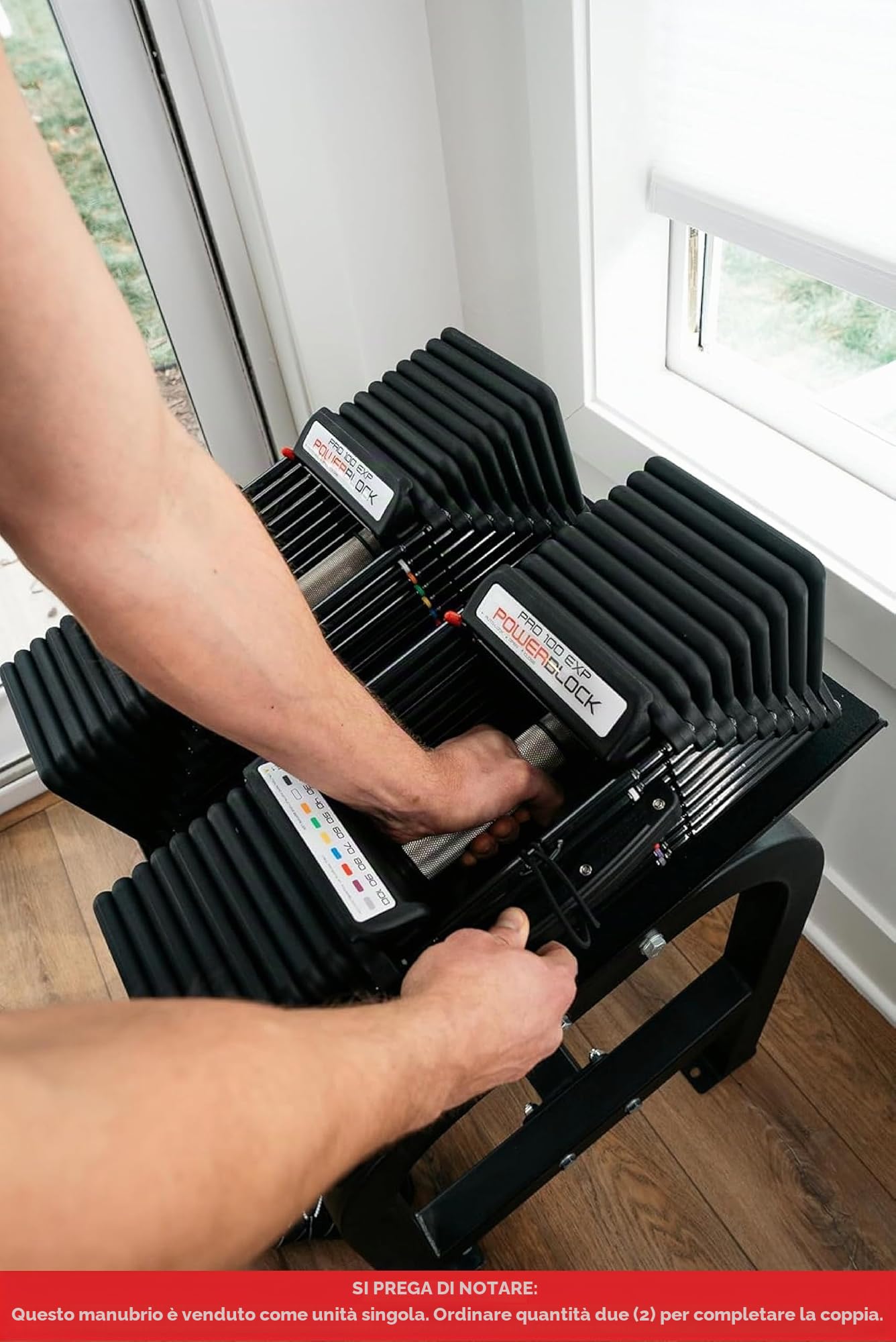 PowerBlock Manubri regolabili Pro 100, venduti come una singola unità da 2,3 a 45,4 kg, struttura in acciaio resistente, attrezzature per allenamento innovativo, allenamento della forza