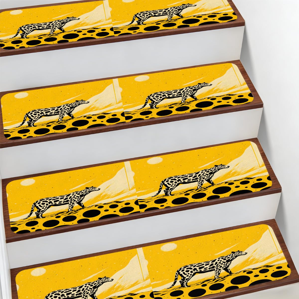 Alfombra para peldaños de escalera de 7.8 x 30 pulgadas animal print