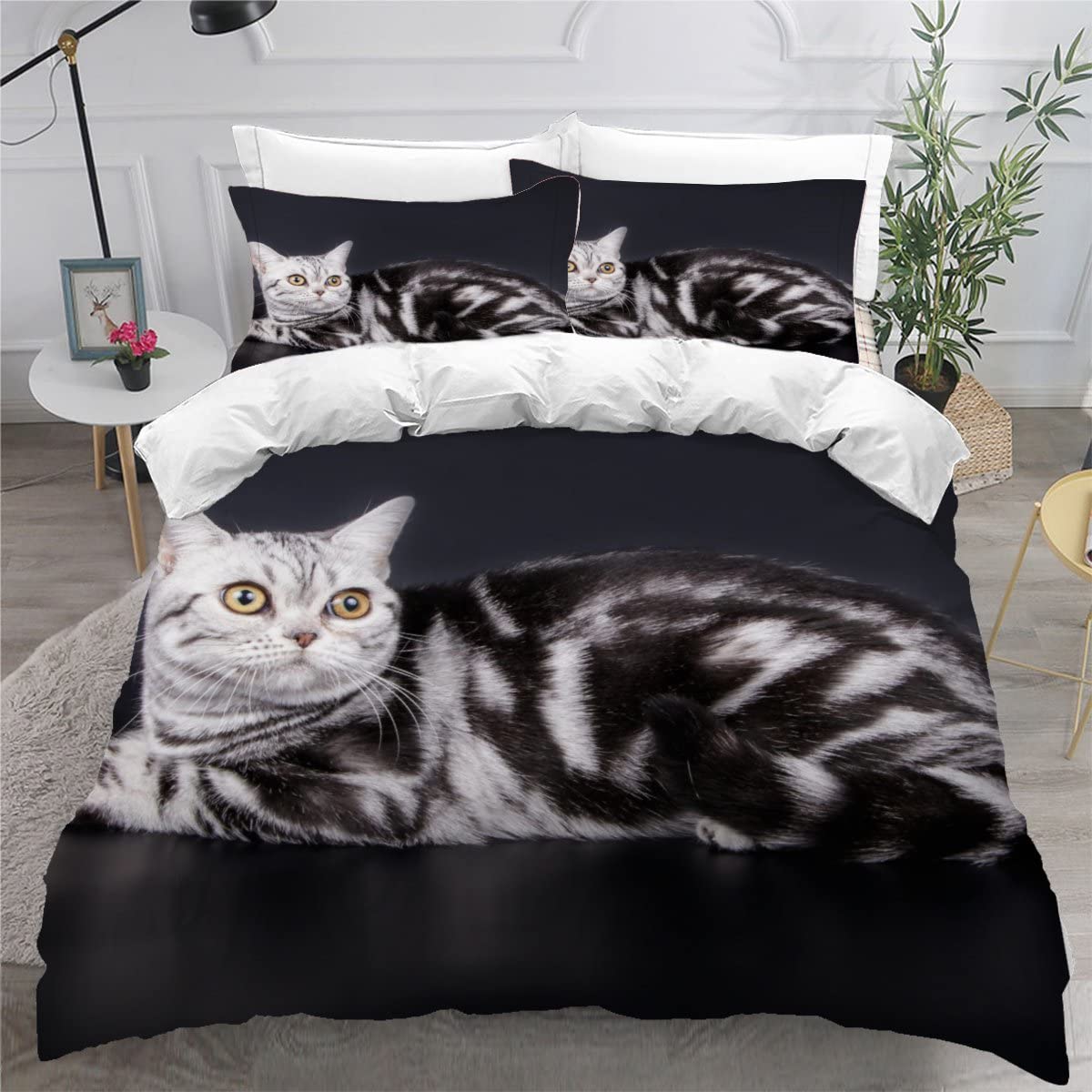 Housse de couette chat 200x200 cm avec ses deux taies d'oreiller