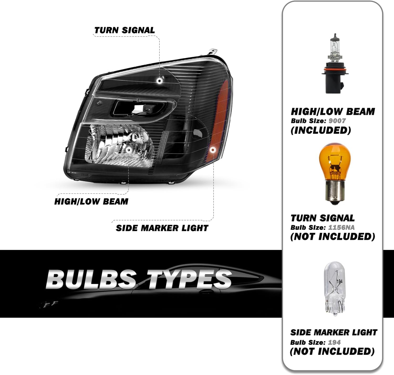 SOCKIR Fit for 2005 2006 2007 2008 2009 Chevy Equinox Headlight Assembly Replacement 4-Door SUV OE Style Factory Headlamp LH+RH with Bulbs