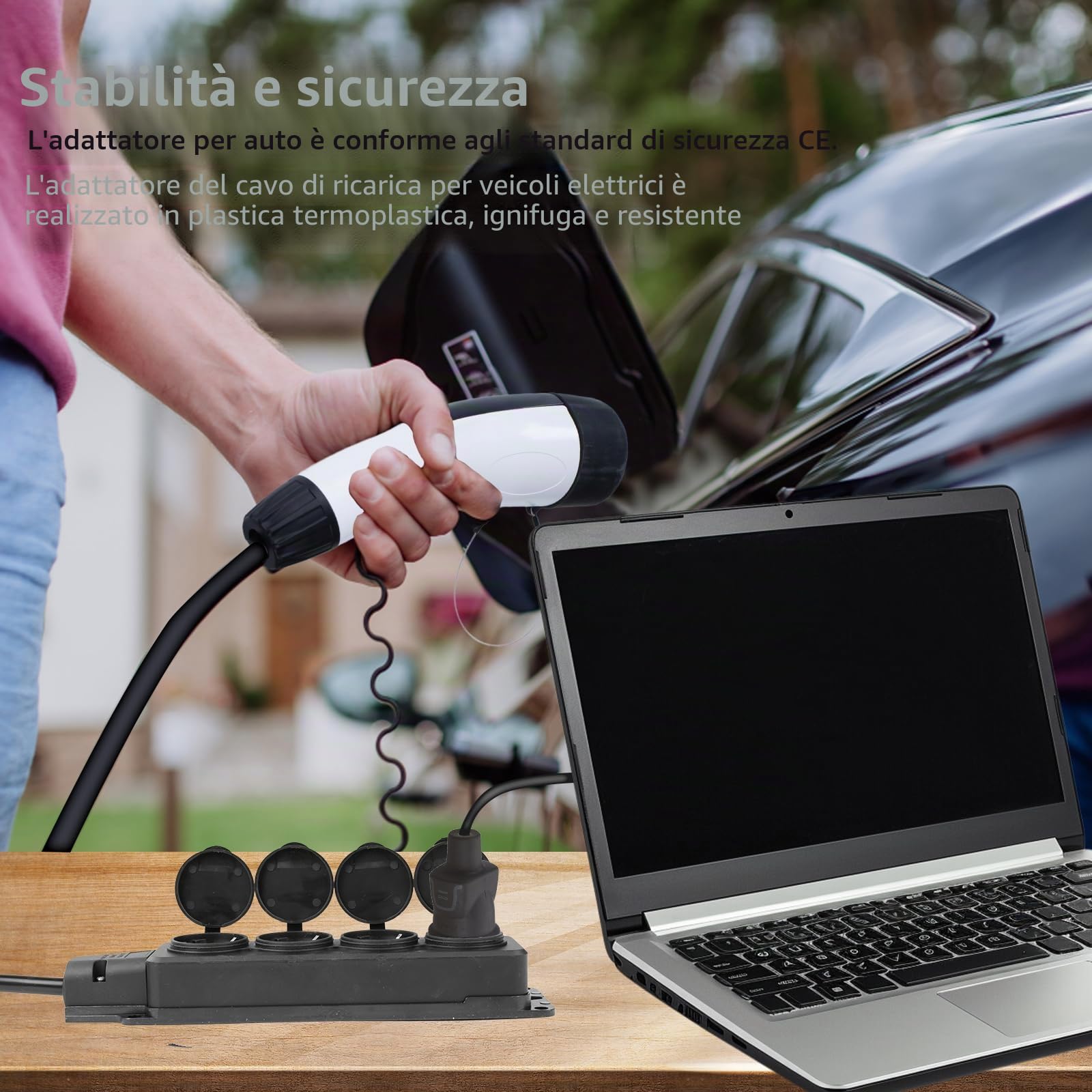 Universale v2l Adapter, V2L Tipo 2 a schuko Presa,30 cm Cavo, Presa schuko, Tipo 2 Spina, v2l Adattatore per eicolo,Compatibile con BYD Atto 3 Car、 per MG ZS Car、 per SERES 5 Car