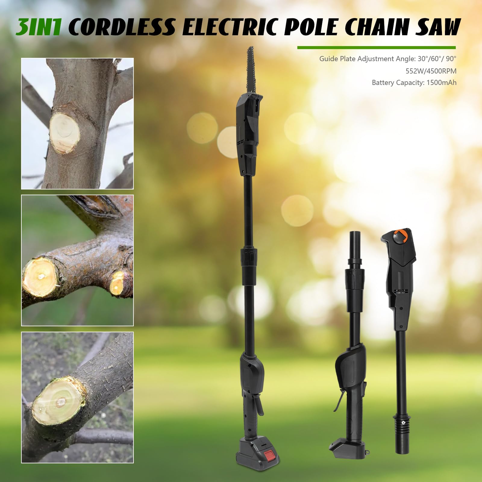 Batería podadora de hasta 1,25 m, 552 W, motor sin escobillas, 4500 rpm, 1200 m/min, sierra de podar profesional con batería de litio de 1500 mAh para cortar y podar ramas