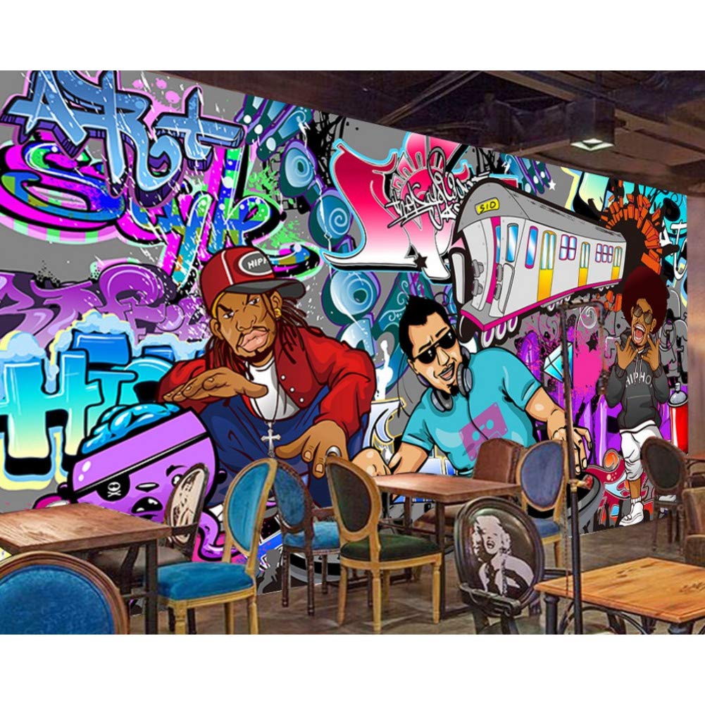TIANXINBZ Fashion Wallpapers Hip Hop Rock Music Bar KTV Wall Graffiti Hip-Hop Music Wallpaper Custom 3D Dance Studio Mural,280cm(W) x180cm(H)
