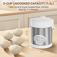Vista 2 de WHITE TIGER 1.5L Mini Rice Cooker for 5 Cups Uncooked (6 Cups Cooked), Smart Rice Cookers with One Touch & Auto Keep Warm, Portable Travel Small
