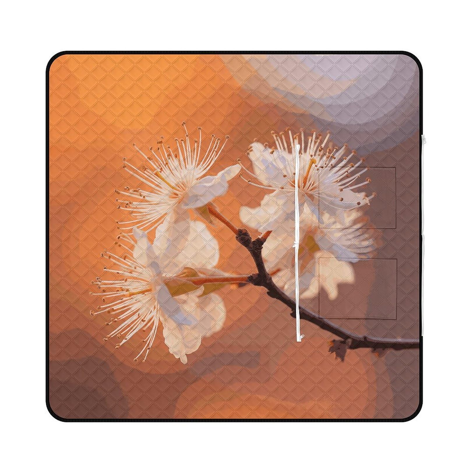 Flowers Under Orange Light Picnic Mat 150x150cm Extra Large Picnic Blanket with Zipper Waterproof Sandproof Beach Blanket Portable Beach Mat Foldable Camping Blankets for Park Grass Lawn Travel