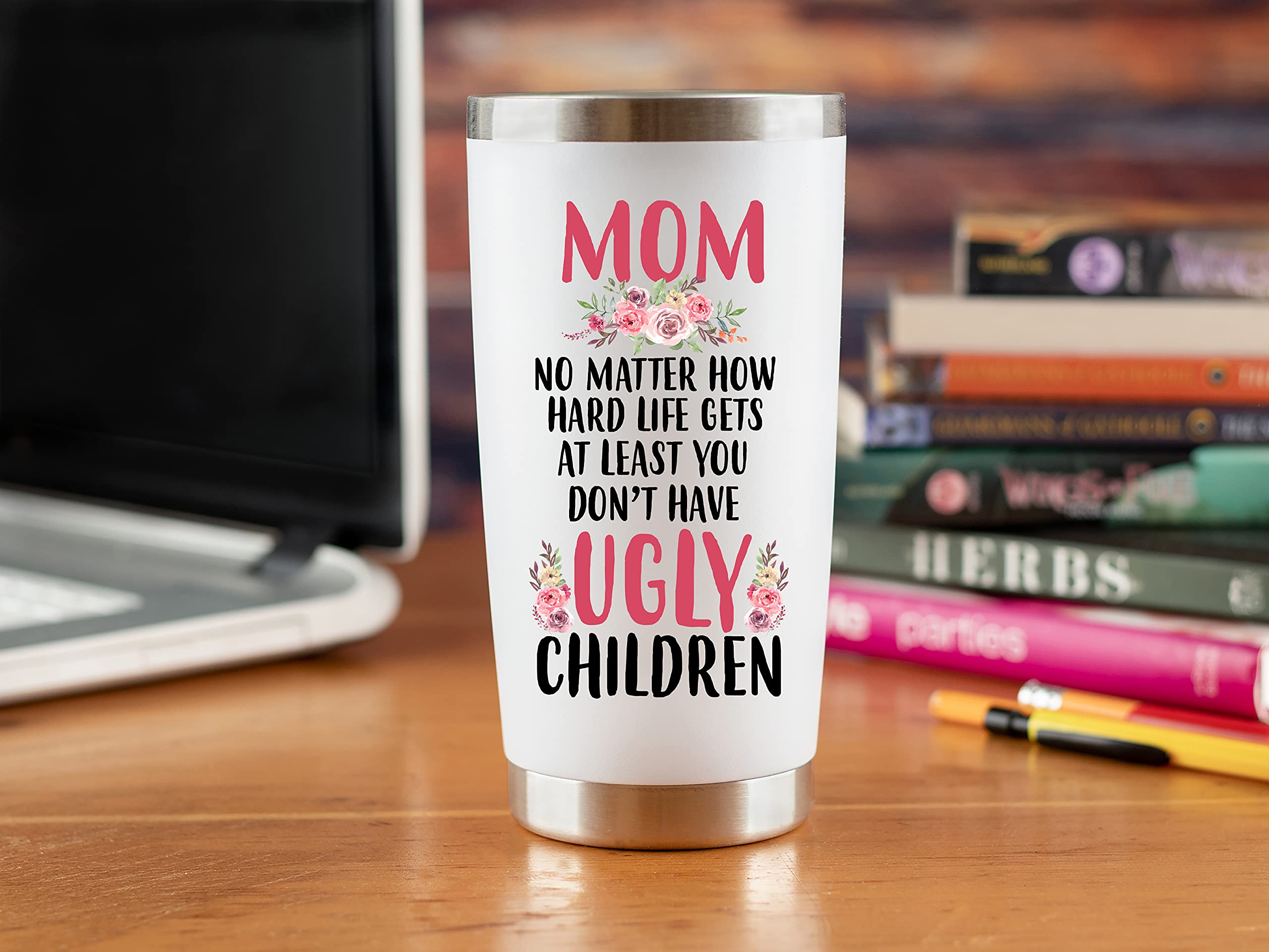 Funny Mom Tumbler 20oz - 'Best Mom Ever' Gift With Lid & Straw, Insulated Cup For Women, Mothers Day, Christmas Present