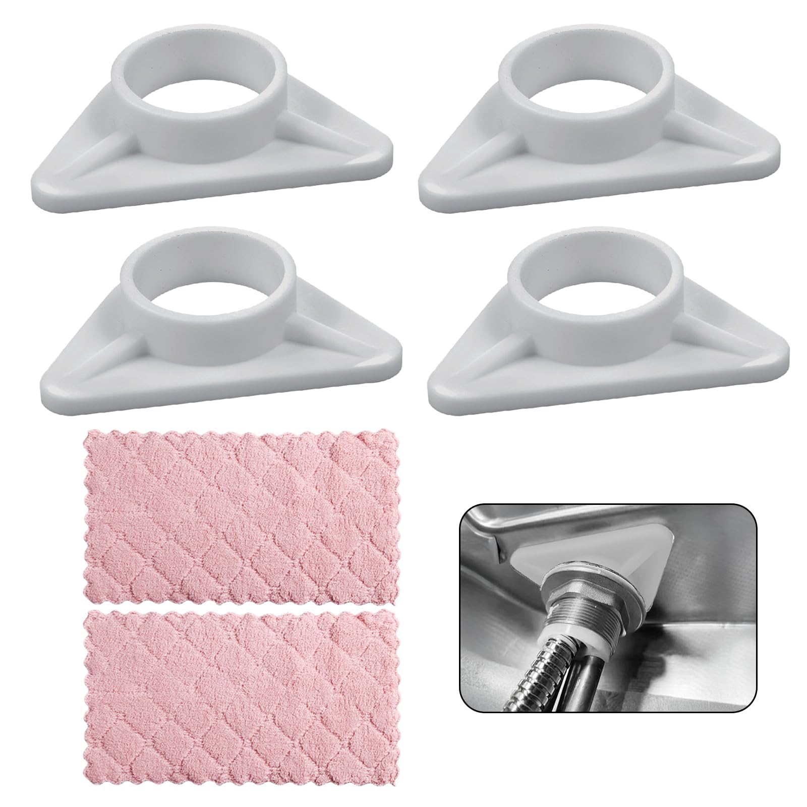 Juhuifu White 4Pcs Sink Tap Stabilisers, Monobloc Tap Supports, 37Mm Reinforcement Braces