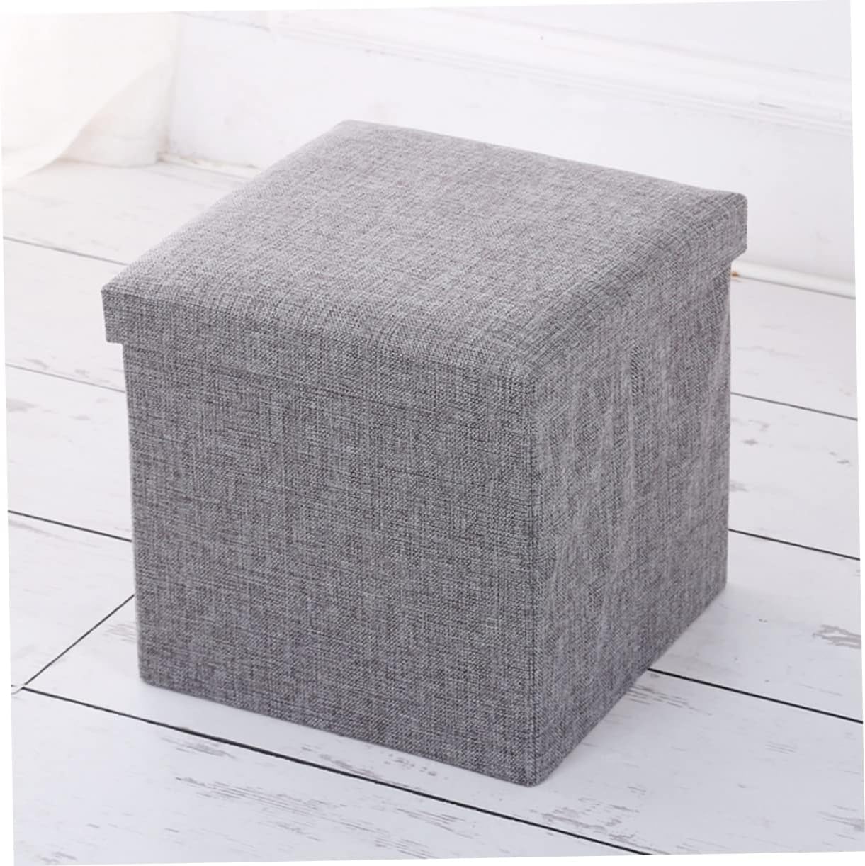 Folding Storage Stool with Comfortable Fabric Multifunctional Seat and Storage Box for Household Sundries Dark Grey for Room and Playroom