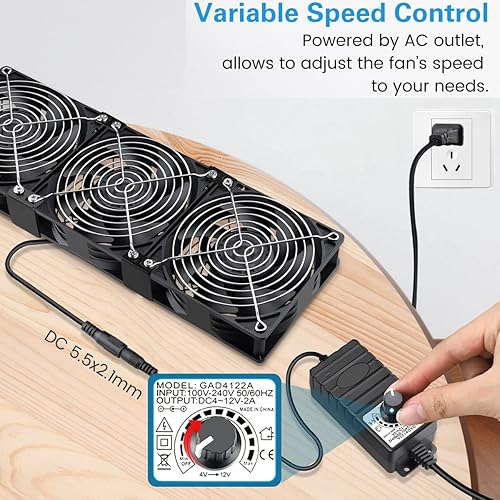 Miniatura 4 de GDSTIME Ventilador de computadora de 0.118 x 4.724 in con enchufe de CA, controlador de velocidad variable de 110 V a 240 V, ventilador de rack de