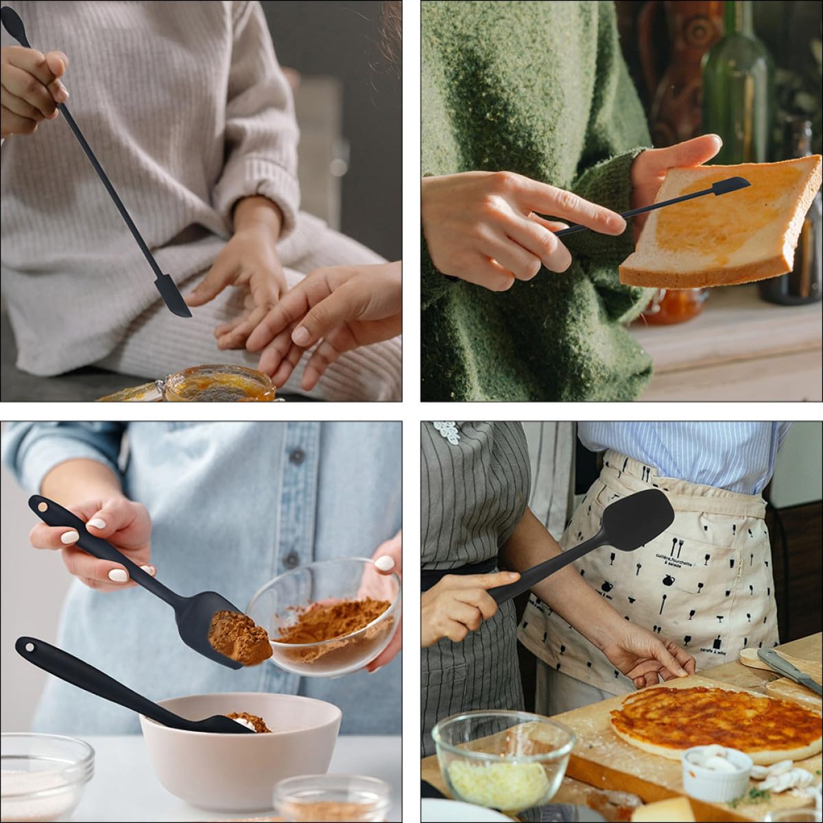 STOBAZA Utensilios de Cocina Prácticos Juego de 9 y Untar Crema Espátulas de Silicona Negras Ligeras para Raspar Mermelada para Hacer Pasteles Suaves