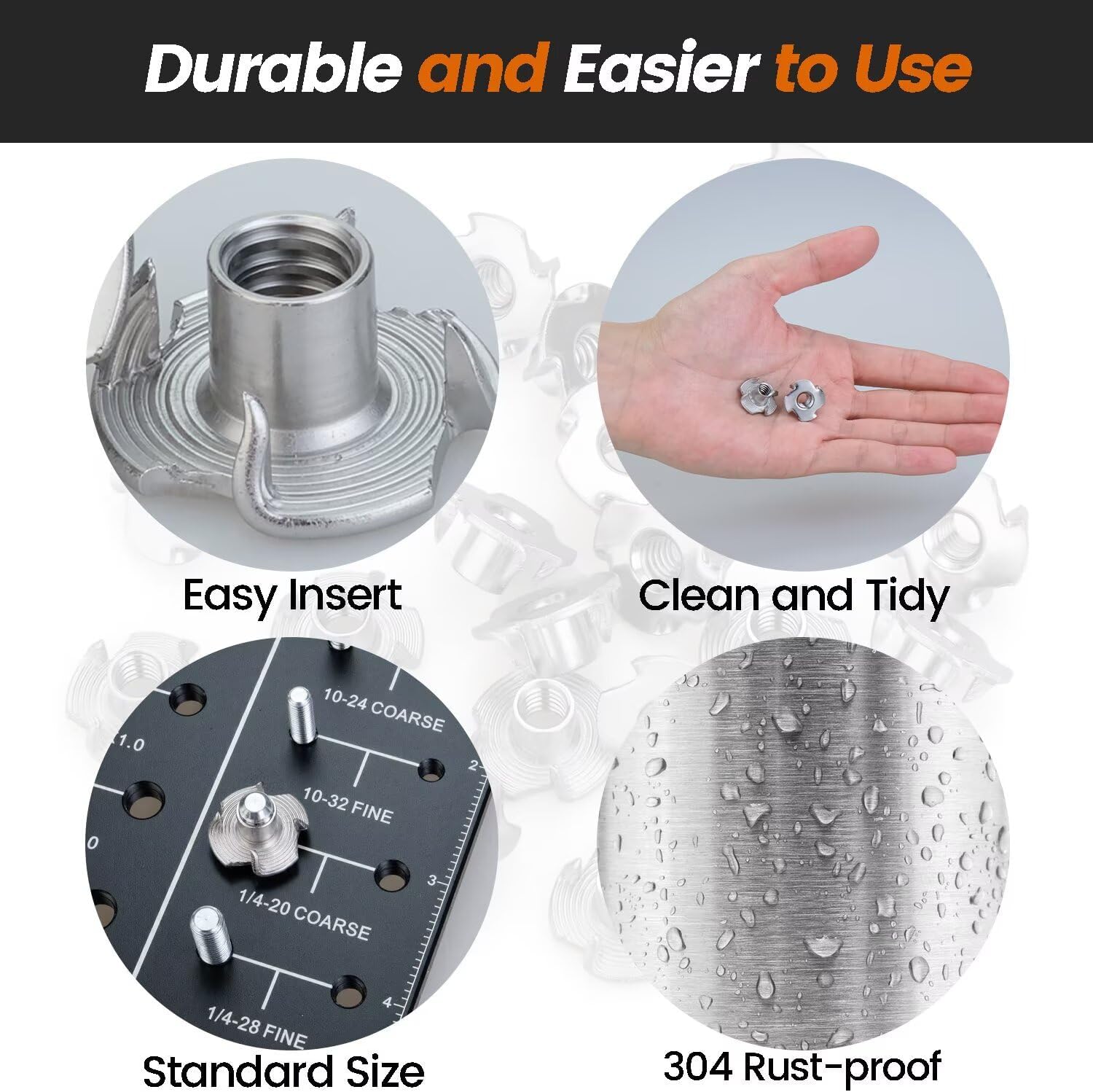 304 Stainless Steel T-Nuts 4-Pronged M8 (25 PCS)