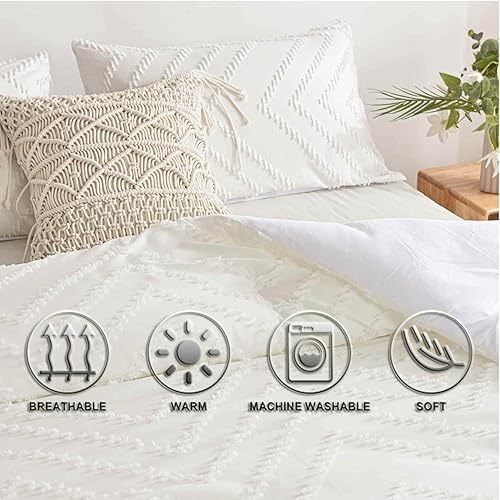Miniatura 3 de Nanko Juego de 2 fundas de almohadafundas de almohada tamaño Queen, color blanco, jacquard bohemio, suaves y elegantes fundas de almohada de